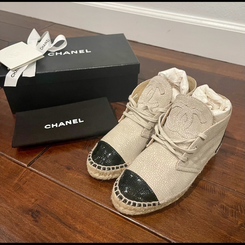 Authentic Chanel Crackle Espadrille High Tops